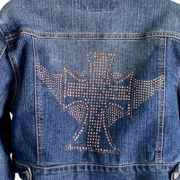 Paris Angel Embellished Crop Demin Jean Jacket Large - Picture 12 of 12